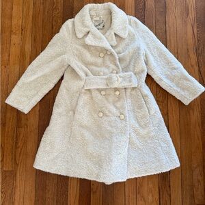 Vintage Sacks Fifth Avenue- Faux Lambswool White Double-Breasted Coat Sz. S